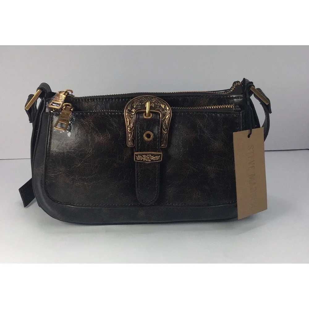 STEVE MADDEN BRubben2 brown distressed crossbody bag